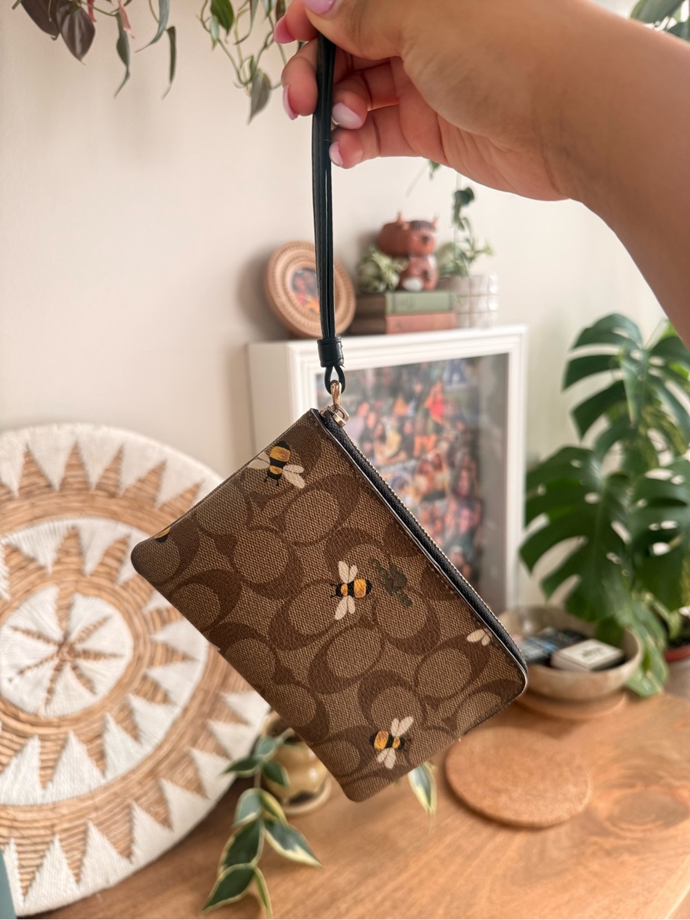 Coach Brown Signature Canvas Bee Zip Pouch - Picture 3 of 4